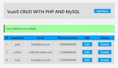 Vue.js/PHP/MySQL增删改查CRUD示例代码