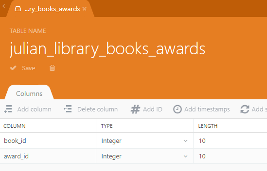 建立存放两表关系的数据表julian_library_books_awards